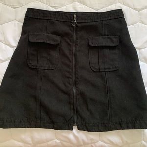 Black zipper front suede skirt